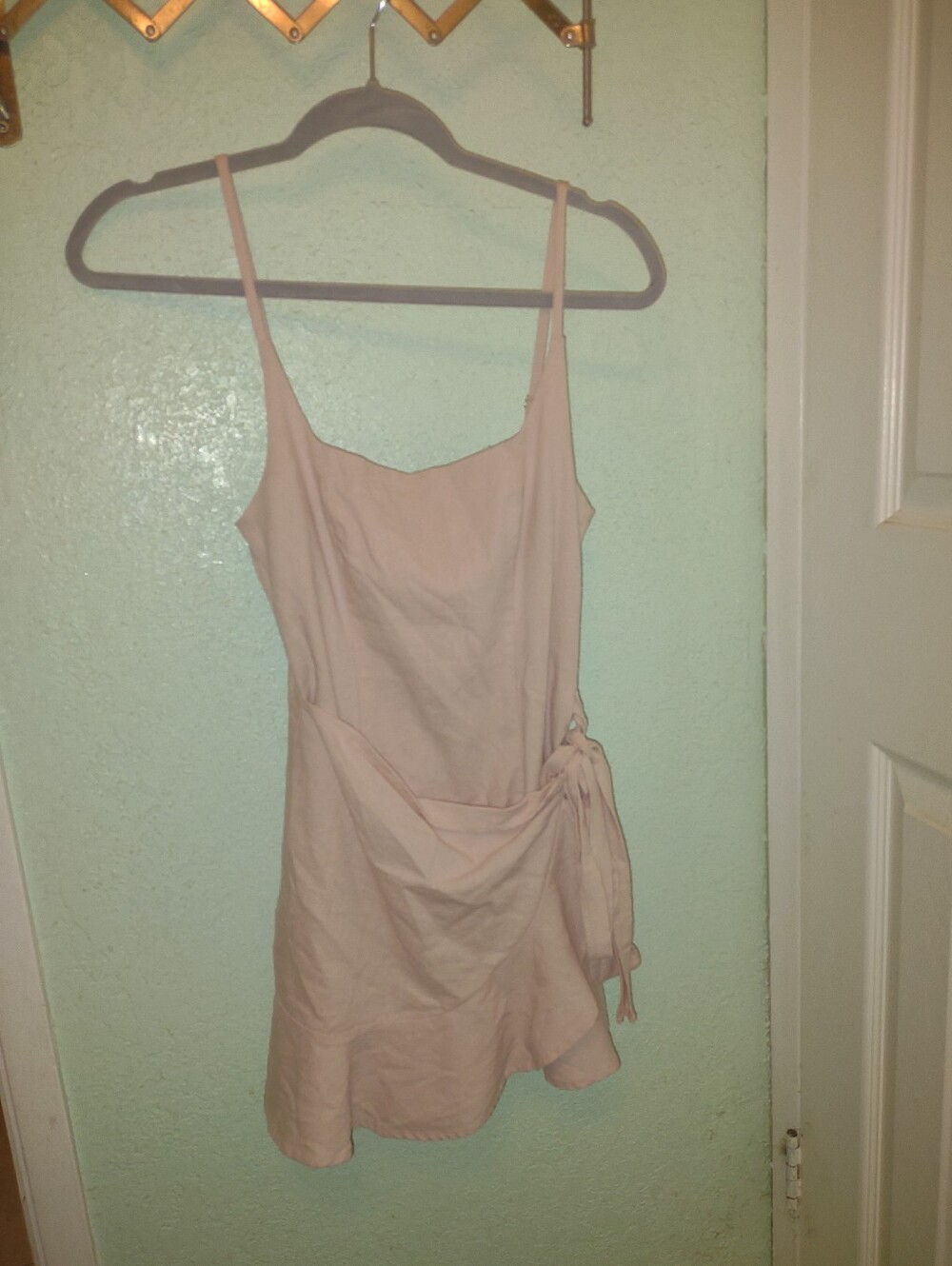 Dusty Pink Spaghetti Strap Tie-Waist Mini Dress